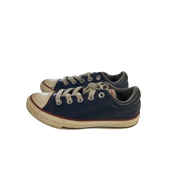Converse All Star Junior kids Size 1 Blue Leather Rubber Sole Sneakers shoes - Picture 3 of 8